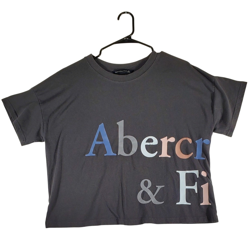 Abercrombie Fitch Womens Gray Cropped Graphic Tee Shirt‎ Size L